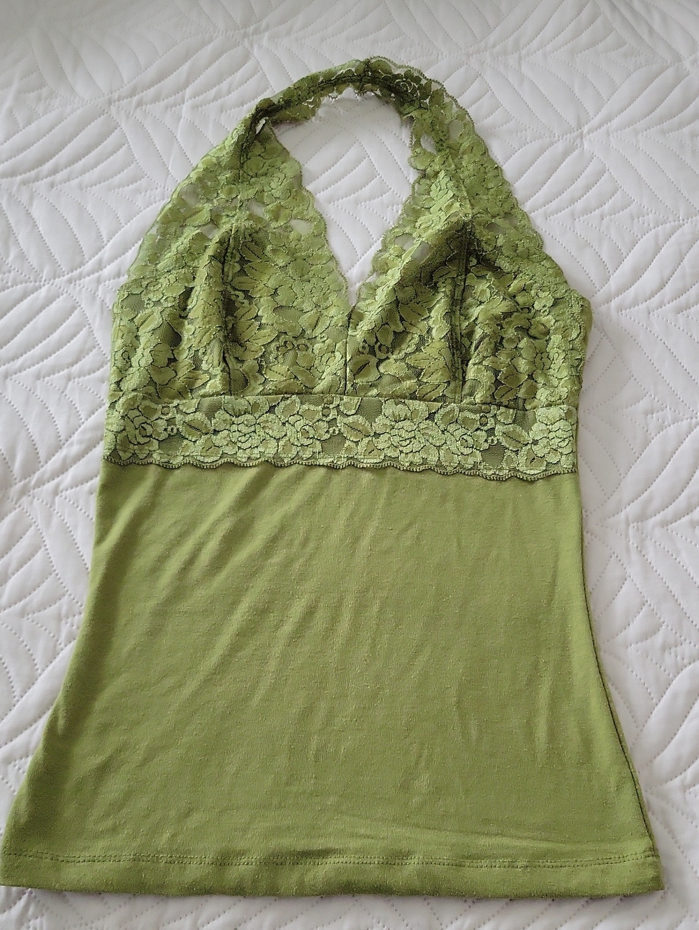 Wet Seal Olive Green Y2K Lace Halter Tank